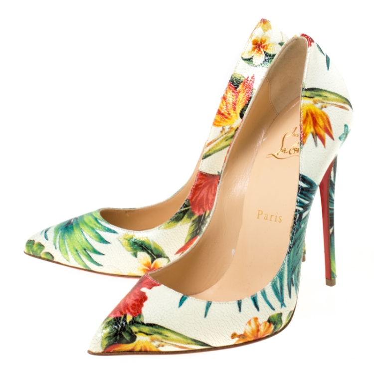 Pre Owned Christian Louboutin Multicolor Hawaii Floral Print Leather So Kate Pumps Size 38