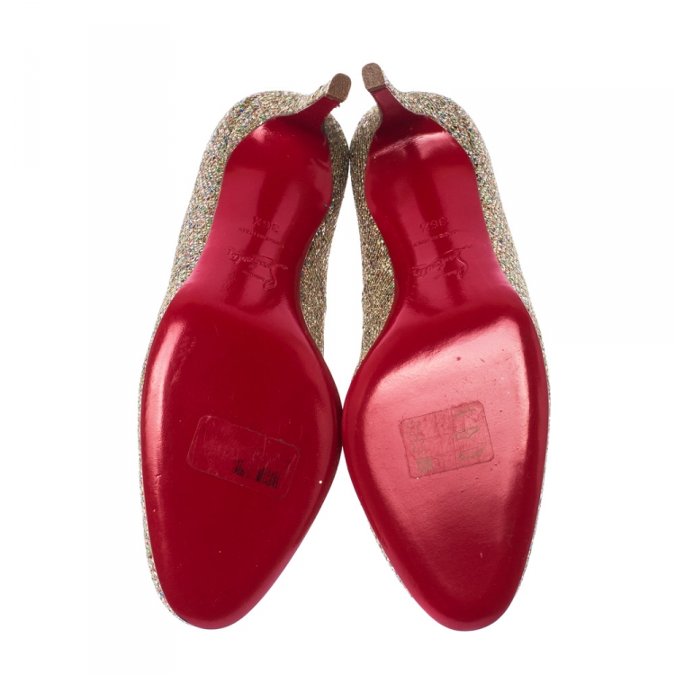 Pre Owned Christian Louboutin Metallic Gold Glitter Filette Pumps Size 36.5