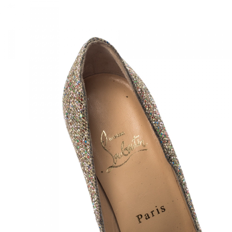 Pre Owned Christian Louboutin Metallic Gold Glitter Filette Pumps Size 36.5