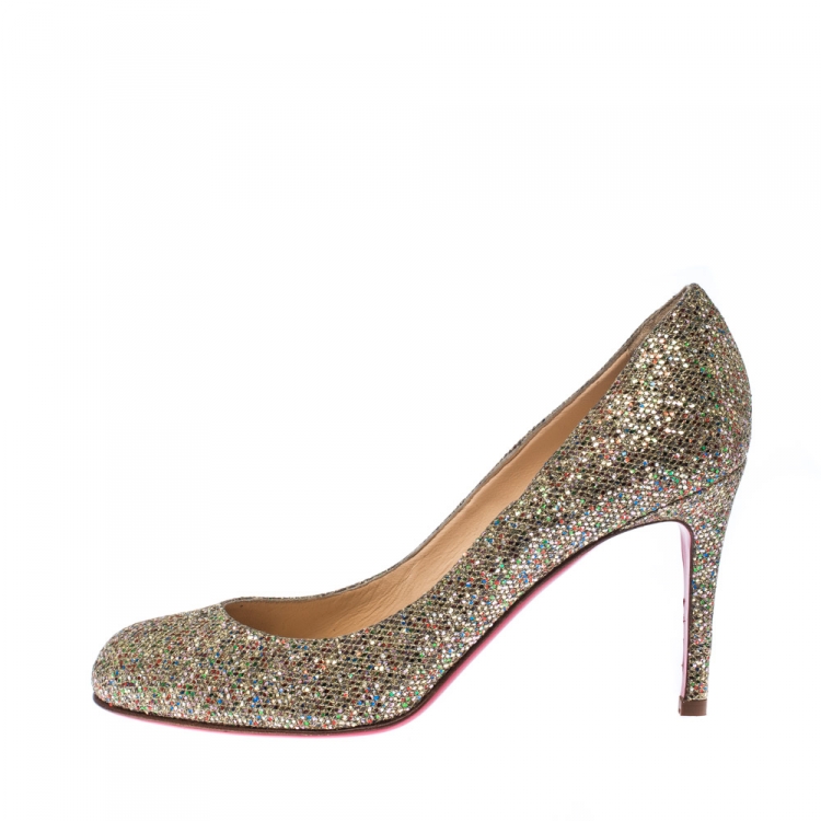 Pre Owned Christian Louboutin Metallic Gold Glitter Filette Pumps Size 36.5