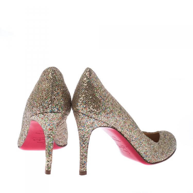 Pre Owned Christian Louboutin Metallic Gold Glitter Filette Pumps Size 36.5