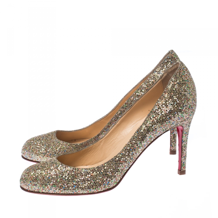 Pre Owned Christian Louboutin Metallic Gold Glitter Filette Pumps Size 36.5