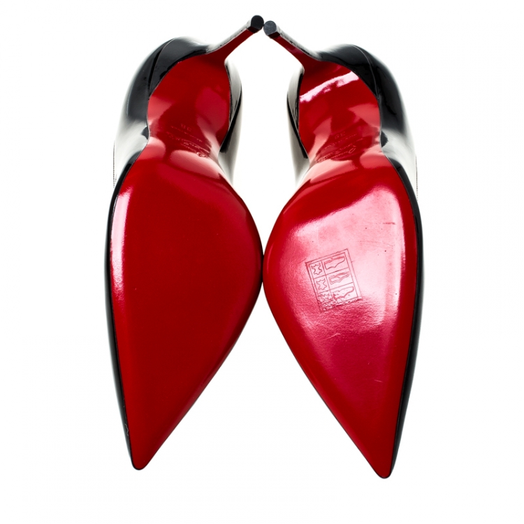 Pre Owned Christian Louboutin Black Patent Leather Decollete Pointed Toe Pumps Size 38