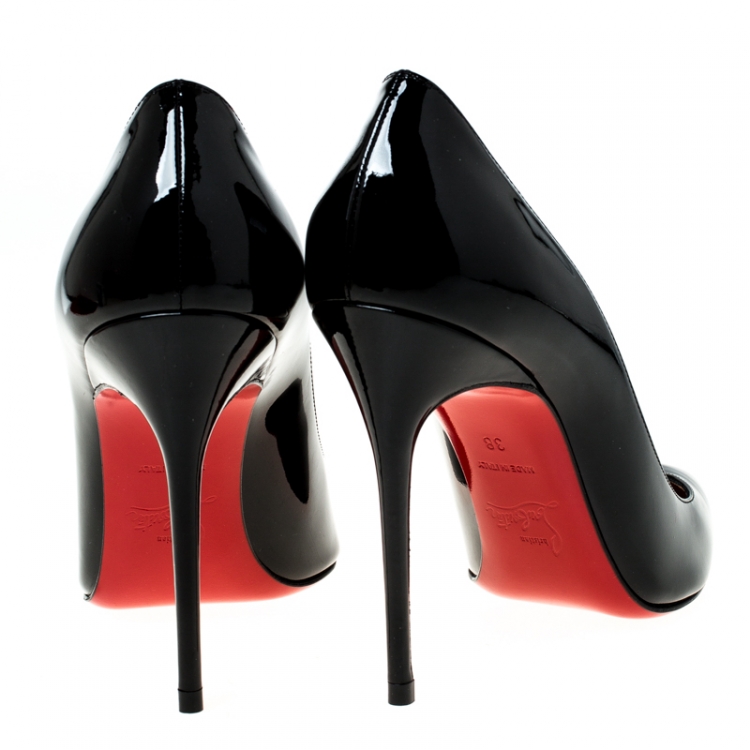 Pre Owned Christian Louboutin Black Patent Leather Decollete Pointed Toe Pumps Size 38
