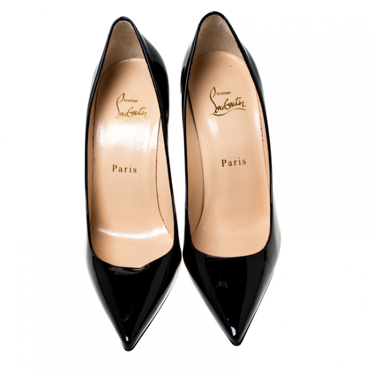 Pre Owned Christian Louboutin Black Patent Leather Decollete Pointed Toe Pumps Size 38