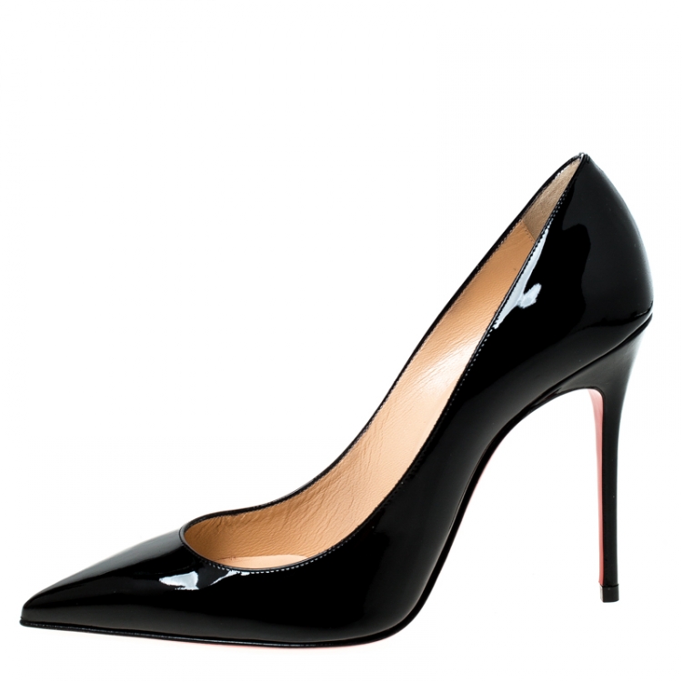 Pre Owned Christian Louboutin Black Patent Leather Decollete Pointed Toe Pumps Size 38