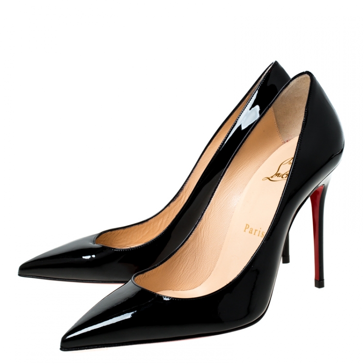Pre Owned Christian Louboutin Black Patent Leather Decollete Pointed Toe Pumps Size 38
