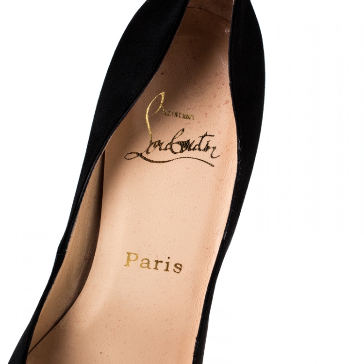 Pre Owned Christian Louboutin Black Satin Very Prive Peep Toe Platform Pumps Size 37.5