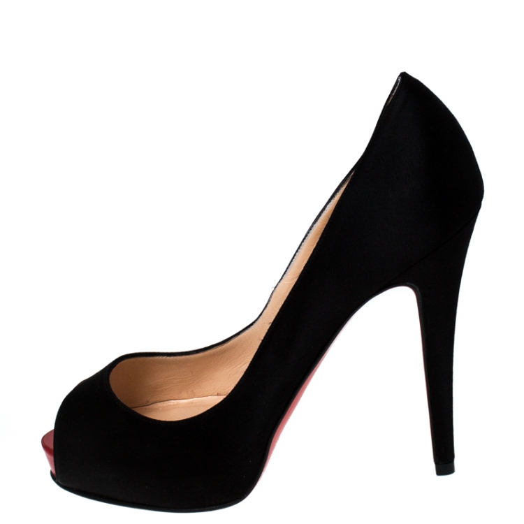 Pre Owned Christian Louboutin Black Satin Very Prive Peep Toe Platform Pumps Size 37.5