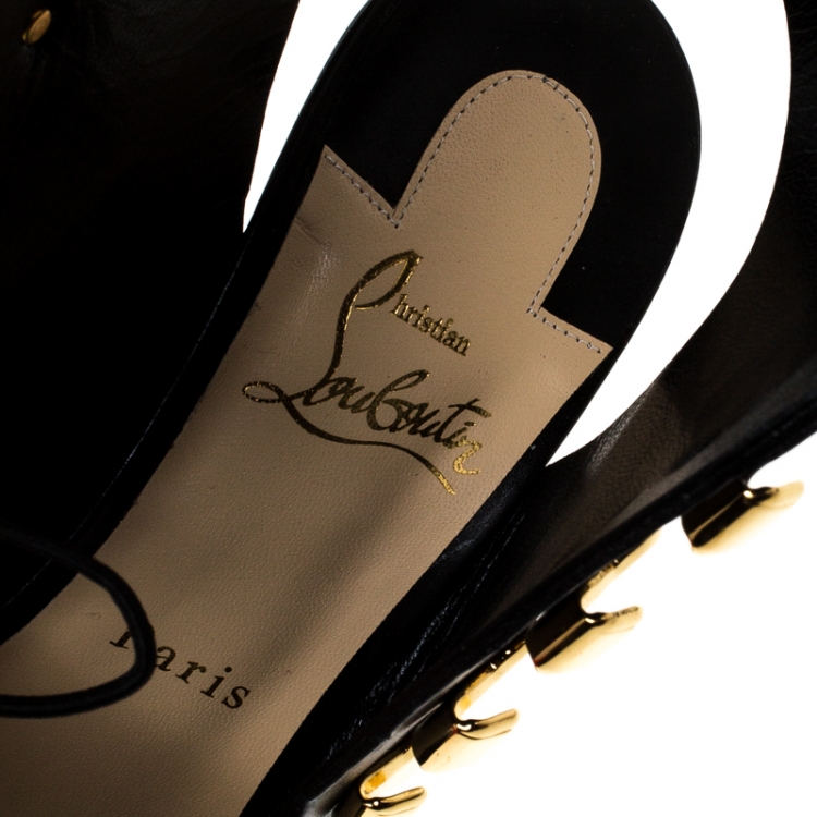 Pre Owned Christian Louboutin Black Leather Troubida Ankle Length Sandals Size 37.5