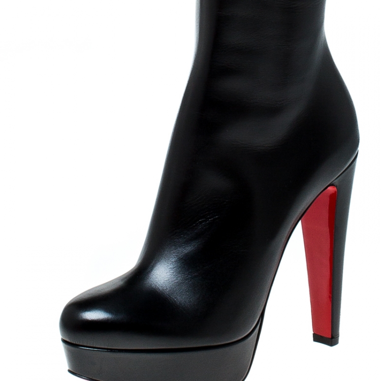 Pre Owned Christian Louboutin Black Leather Lady Platform Knee High Boots Size 37.5
