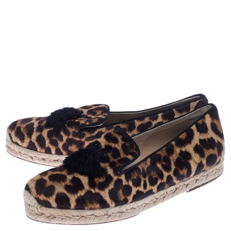 مملوكة مسبقًا Christian Louboutin Brown/Black Leopard Print Calfhair Tassel Espadrilles Size 39