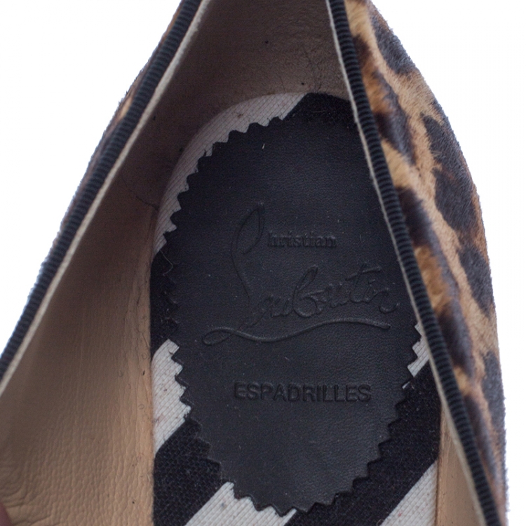 مملوكة مسبقًا Christian Louboutin Brown/Black Leopard Print Calfhair Tassel Espadrilles Size 39