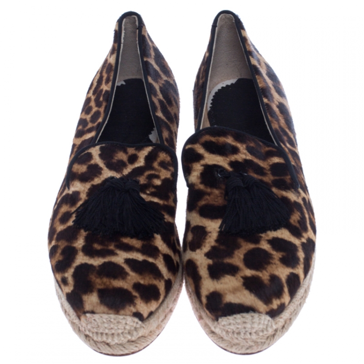 مملوكة مسبقًا Christian Louboutin Brown/Black Leopard Print Calfhair Tassel Espadrilles Size 39
