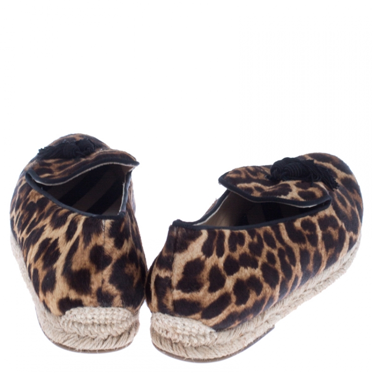 مملوكة مسبقًا Christian Louboutin Brown/Black Leopard Print Calfhair Tassel Espadrilles Size 39