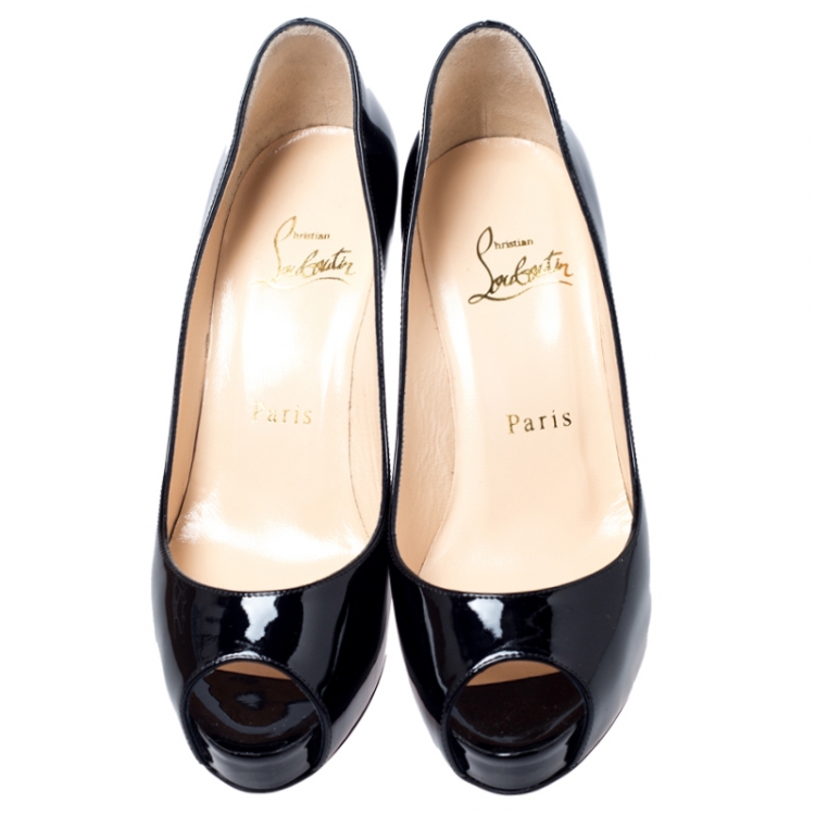 Pre Owned Christian Louboutin Patent Leather New Very Prive Peep Toe Platform Size 35.5