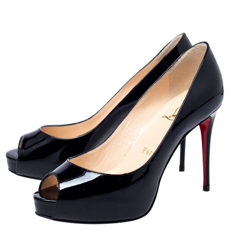 Pre Owned Christian Louboutin Patent Leather New Very Prive Peep Toe Platform Size 35.5