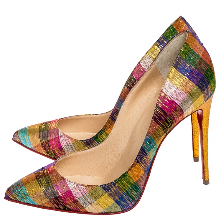 Pre Owned Christian Louboutin Multicolor Printed Fabric Pointed Toe Pumps Size 39