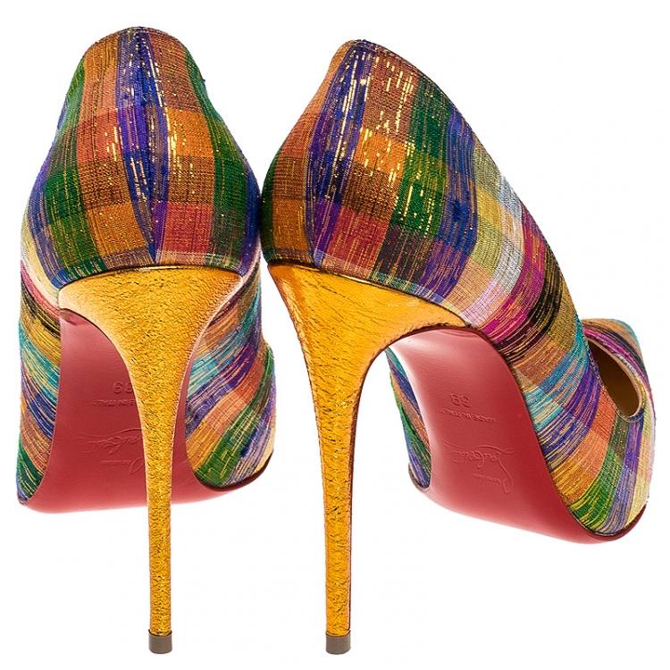 Pre Owned Christian Louboutin Multicolor Printed Fabric Pointed Toe Pumps Size 39