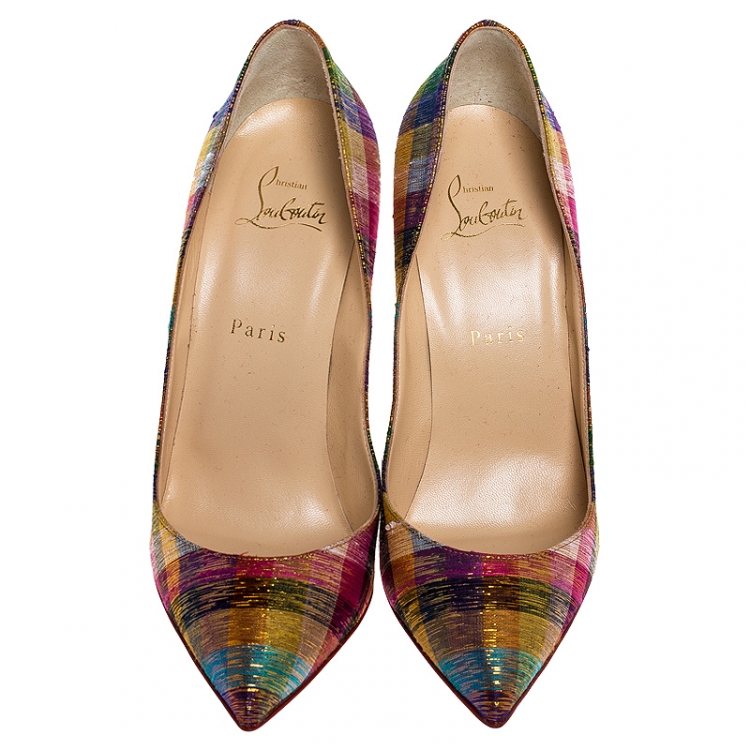 Pre Owned Christian Louboutin Multicolor Printed Fabric Pointed Toe Pumps Size 39