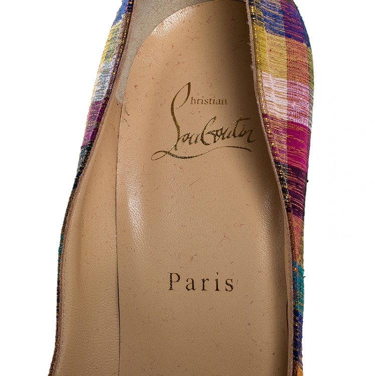 Pre Owned Christian Louboutin Multicolor Printed Fabric Pointed Toe Pumps Size 39