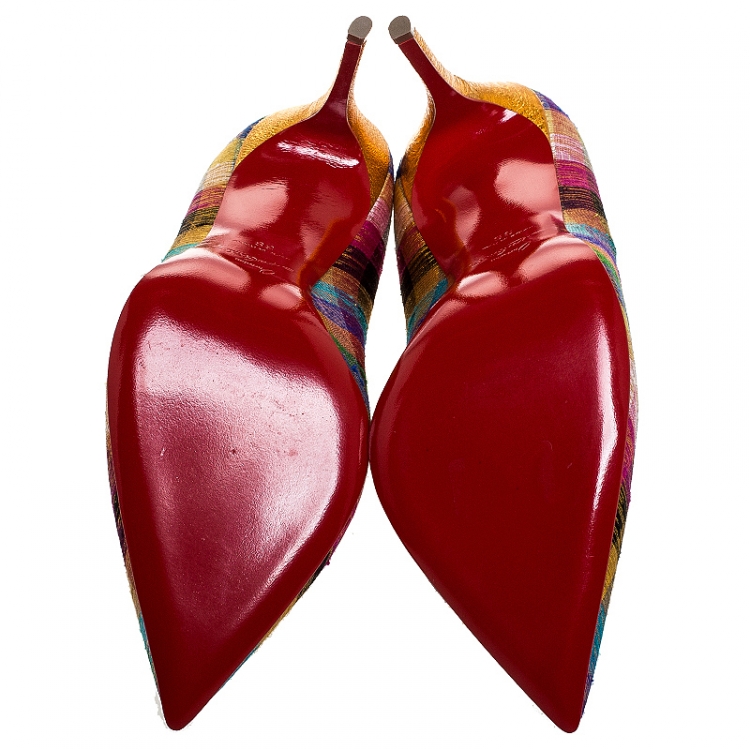 Pre Owned Christian Louboutin Multicolor Printed Fabric Pointed Toe Pumps Size 39