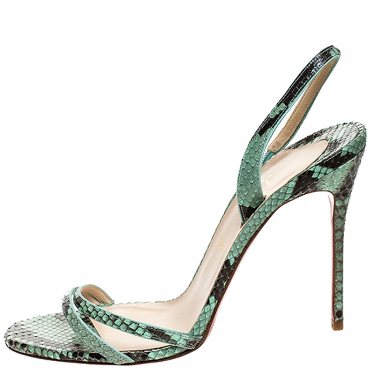 Pre Owned Christian Louboutin Two Tone Python Leather Anna Strappy Sandals Size 40