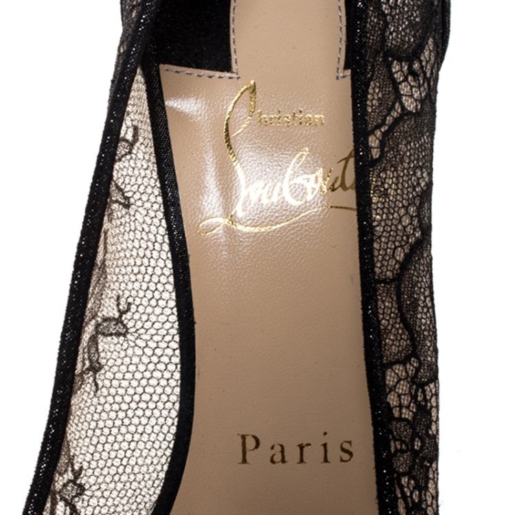 Pre Owned Christian Louboutin Black Lace And Suede Pigalace Pointed Toe Pumps Size 36