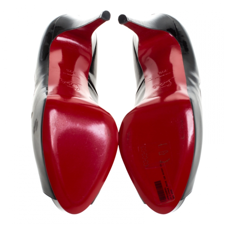 مملوكة مسبقًا Christian Louboutin Black Patent Leather Hyper Prive Peep Toe Platform Pumps Size 39.5