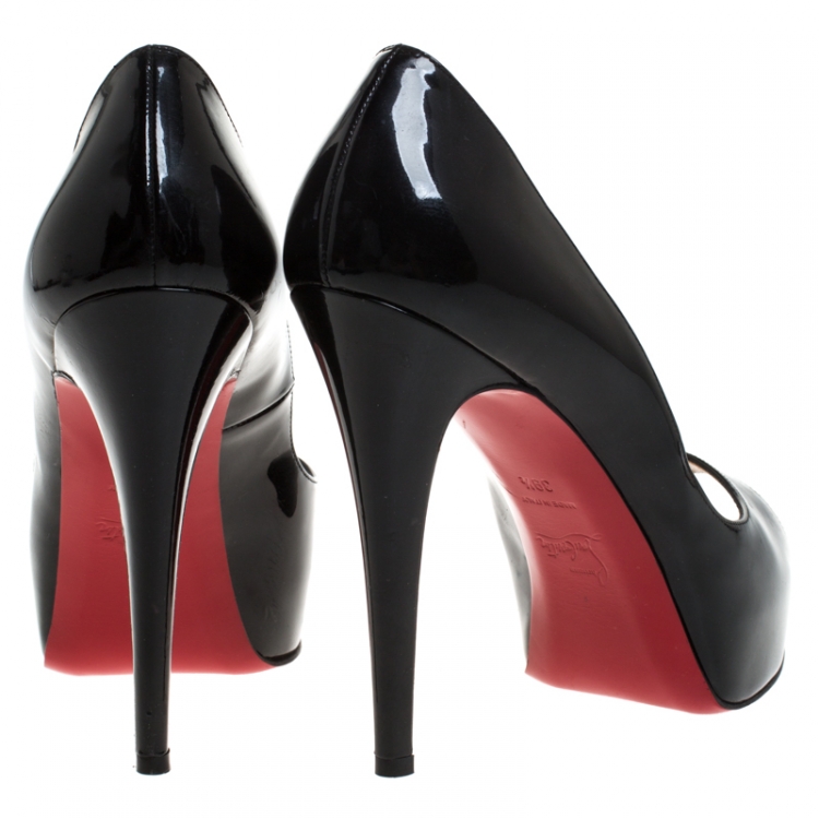 مملوكة مسبقًا Christian Louboutin Black Patent Leather Hyper Prive Peep Toe Platform Pumps Size 39.5