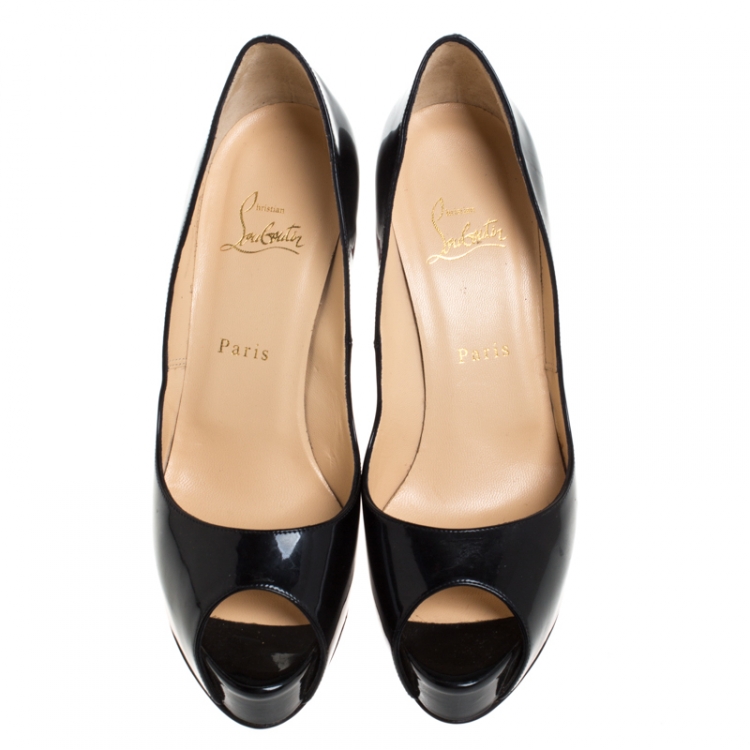 مملوكة مسبقًا Christian Louboutin Black Patent Leather Hyper Prive Peep Toe Platform Pumps Size 39.5