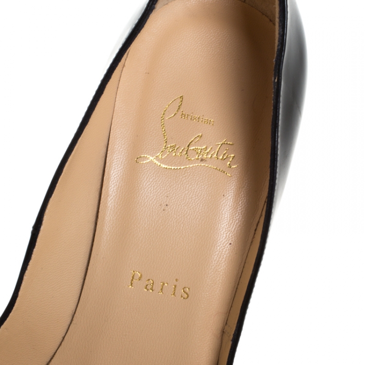 مملوكة مسبقًا Christian Louboutin Black Patent Leather Hyper Prive Peep Toe Platform Pumps Size 39.5