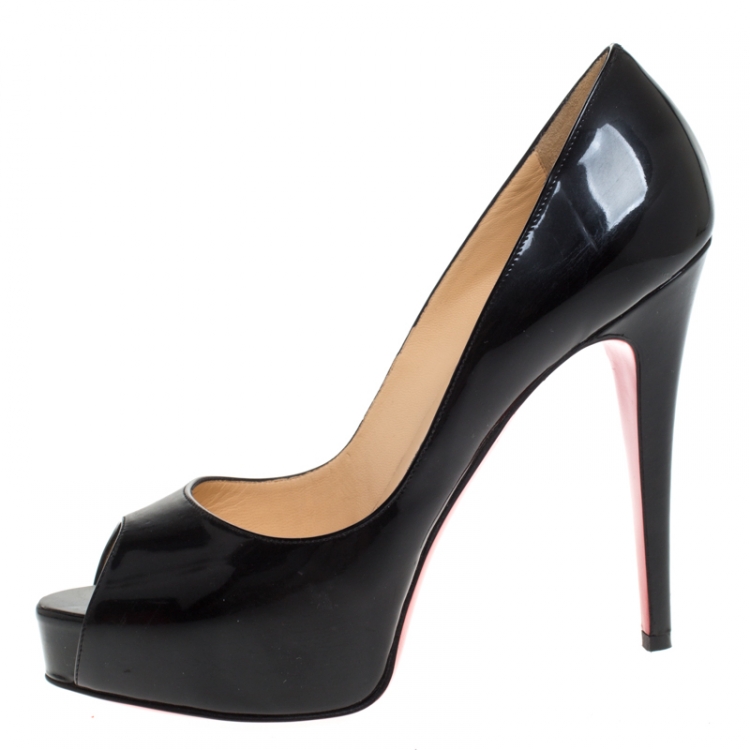 مملوكة مسبقًا Christian Louboutin Black Patent Leather Hyper Prive Peep Toe Platform Pumps Size 39.5