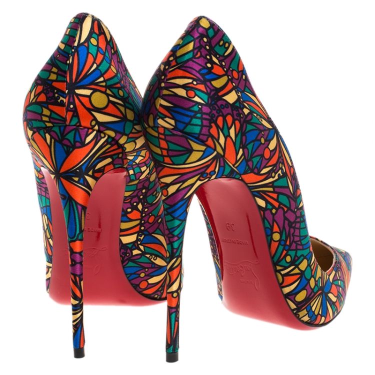 Pre Owned Christian Louboutin Multicolor Vitrail Print Satin So Kate Pointed Toe Pumps Size 39