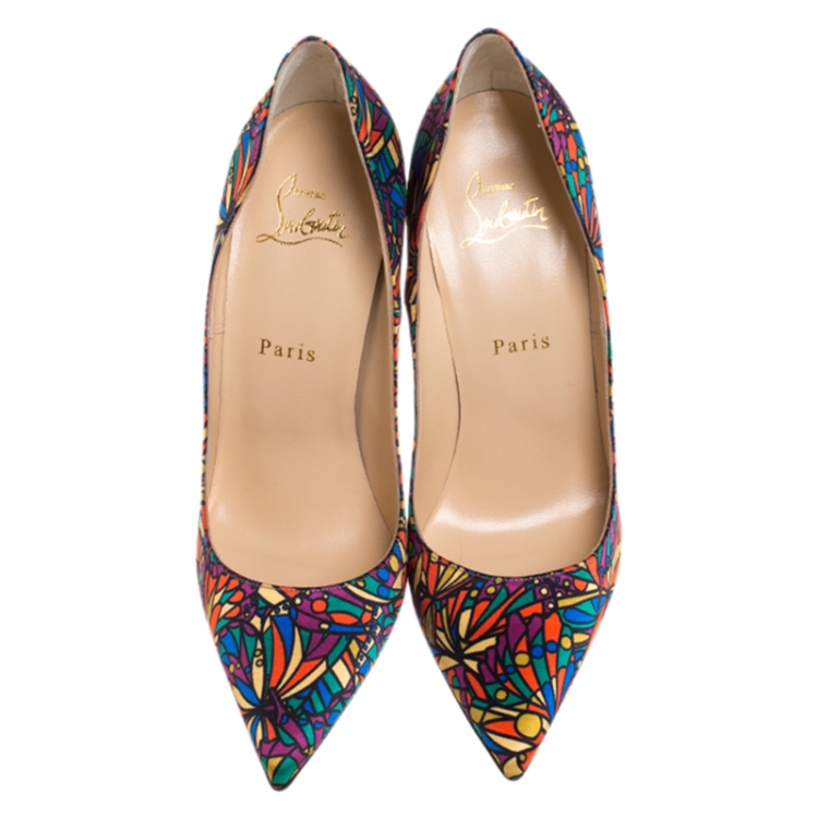 Pre Owned Christian Louboutin Multicolor Vitrail Print Satin So Kate Pointed Toe Pumps Size 39