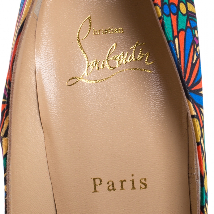 Pre Owned Christian Louboutin Multicolor Vitrail Print Satin So Kate Pointed Toe Pumps Size 39