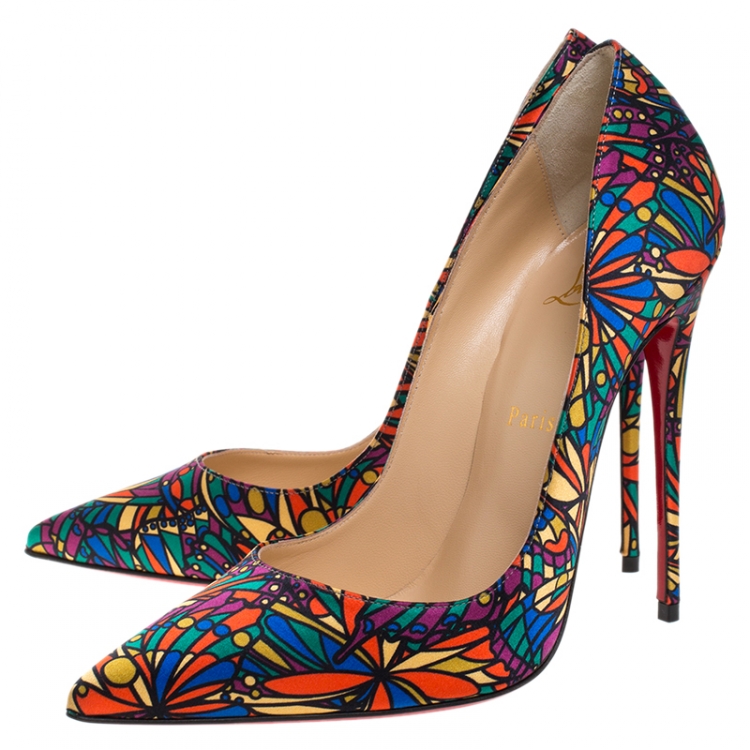 Pre Owned Christian Louboutin Multicolor Vitrail Print Satin So Kate Pointed Toe Pumps Size 39