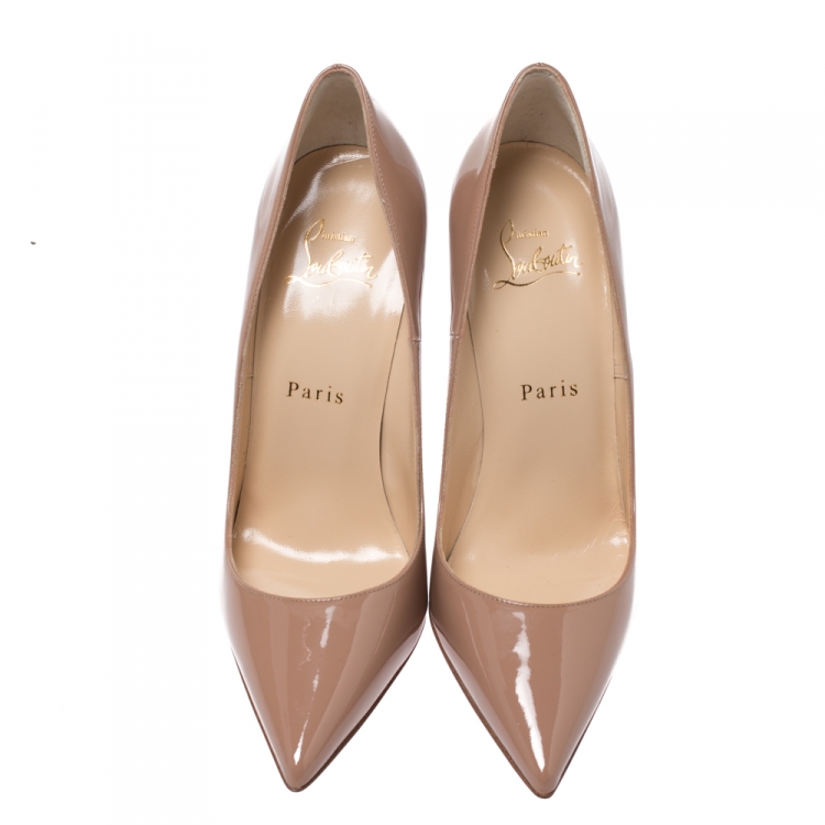 Pre Owned Christian Louboutin Beige Patent Leather So Kate Pointed Toe Pumps Size 36.5