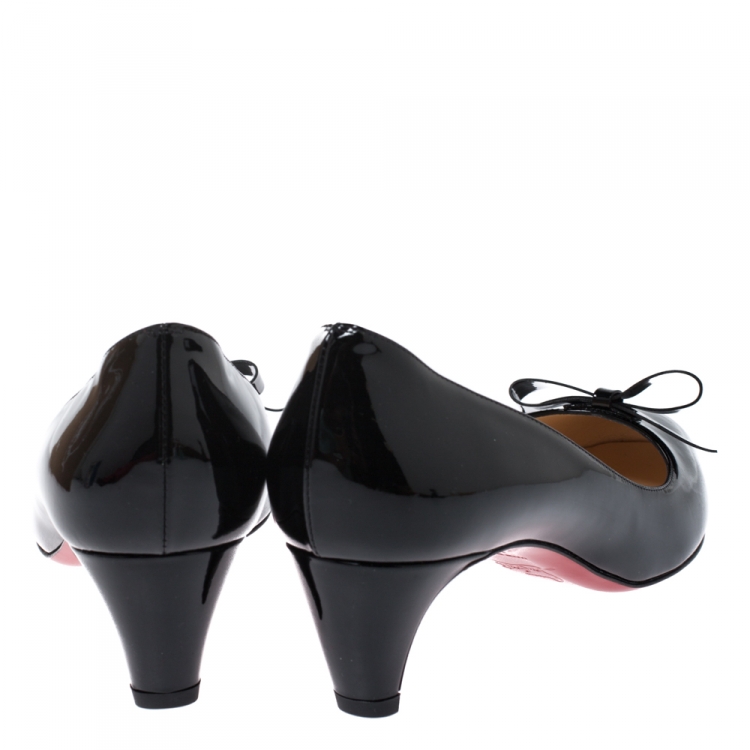 Pre Owned Christian Louboutin Black Patent Leather Minima Bow Pumps Size 38.5