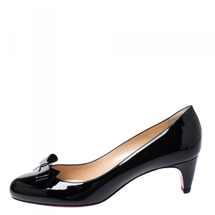 Pre Owned Christian Louboutin Black Patent Leather Minima Bow Pumps Size 38.5
