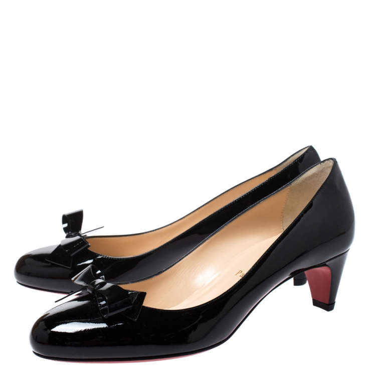 Pre Owned Christian Louboutin Black Patent Leather Minima Bow Pumps Size 38.5