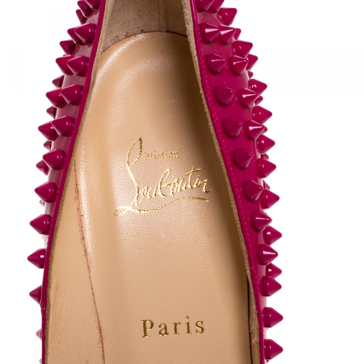 Pre Owned Christian Louboutin Pink Patent Leather Pigalle Spikes Pumps Size 38