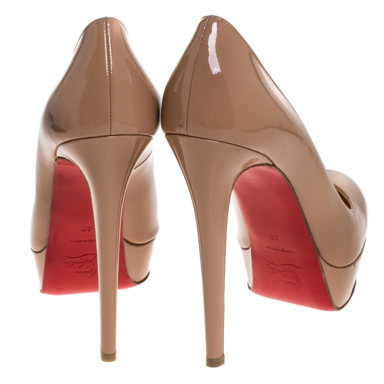 Pre Owned Christian Louboutin Beige Patent Leather Bianca Platform Pumps Size 40