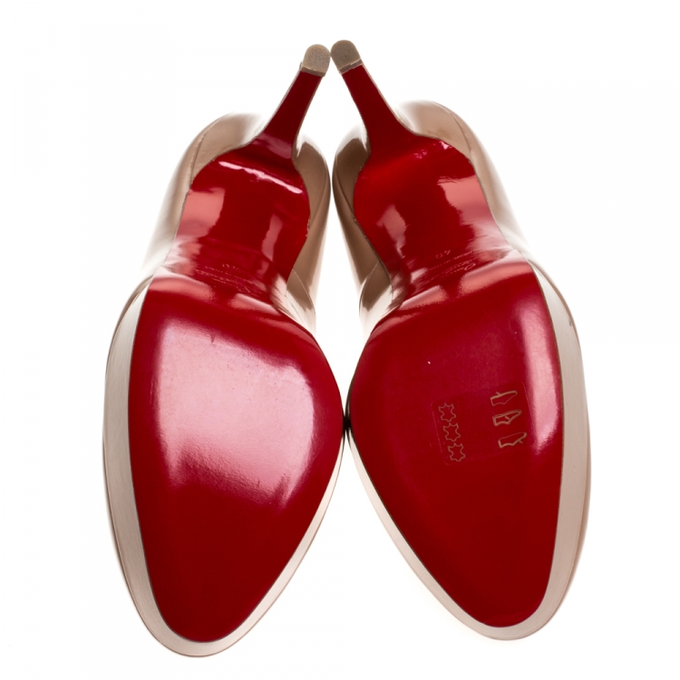 Pre Owned Christian Louboutin Beige Patent Leather Bianca Platform Pumps Size 40