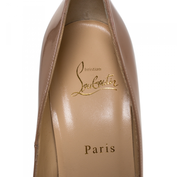 Pre Owned Christian Louboutin Beige Patent Leather Bianca Platform Pumps Size 40