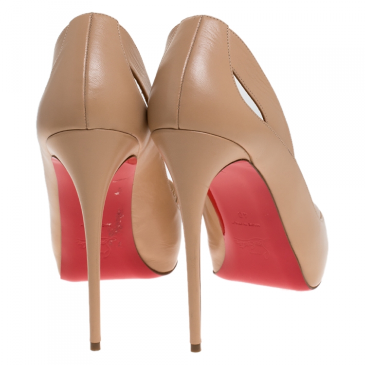Pre Owned Christian Louboutin Beige Leather Crisscross Peep Toe Pumps Size 40