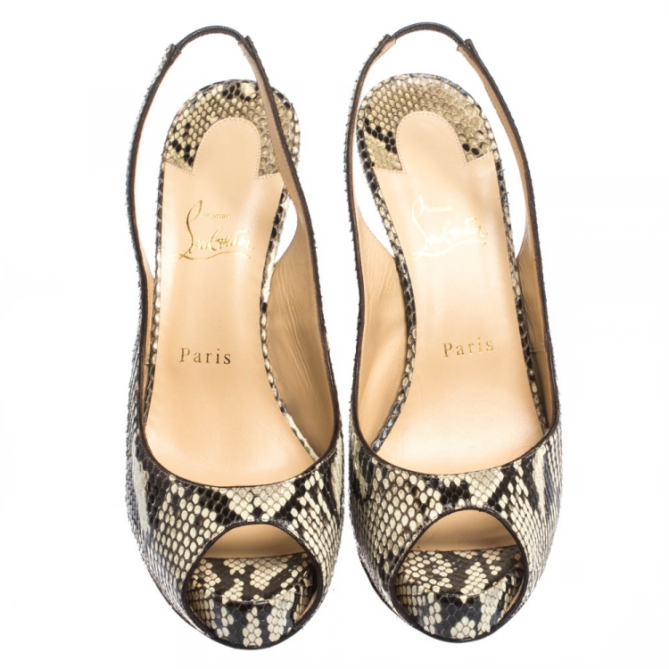 Pre Owned Christian Louboutin Two Tone Python Leather N°Prive Peep Toe Platform Slingback Sandals Size 40.5
