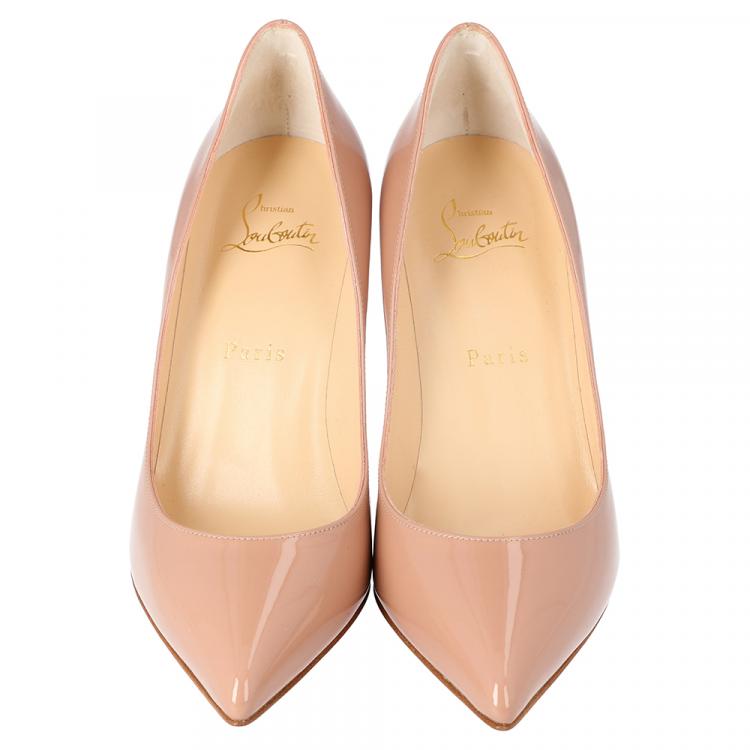 Pre Owned Christian Louboutin Nude Patent Leather Pigalle Pointed Toe Pumps Size 37