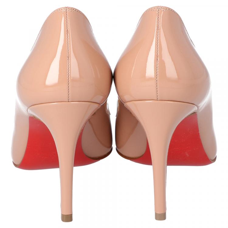 Pre Owned Christian Louboutin Nude Patent Leather Pigalle Pointed Toe Pumps Size 40