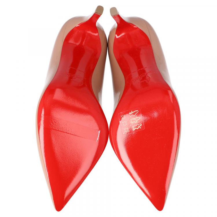 Pre Owned Christian Louboutin Nude Patent Leather Pigalle Pointed Toe Pumps Size 40.5